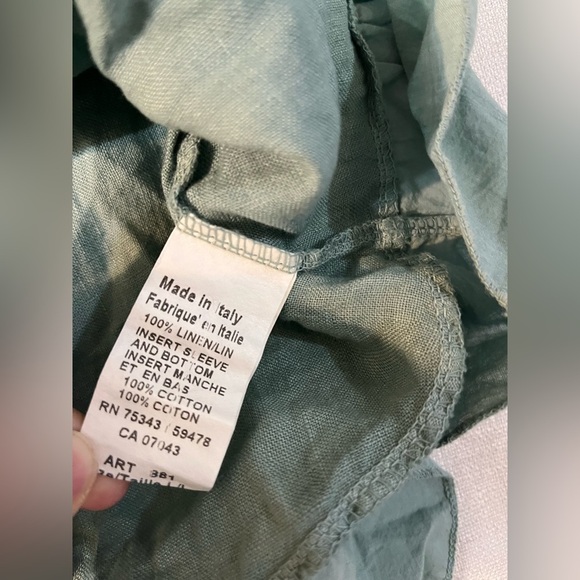 Terzo Millennio Women's Green Ruffle Top Off Shoulder Pure Linen Italy L NWT - Picture 10 of 10